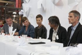 panel discussion Friederike von Wedel-Parlow, Saskia Diez, Marti Guixé, Bertram Kober with host Thomas Bille